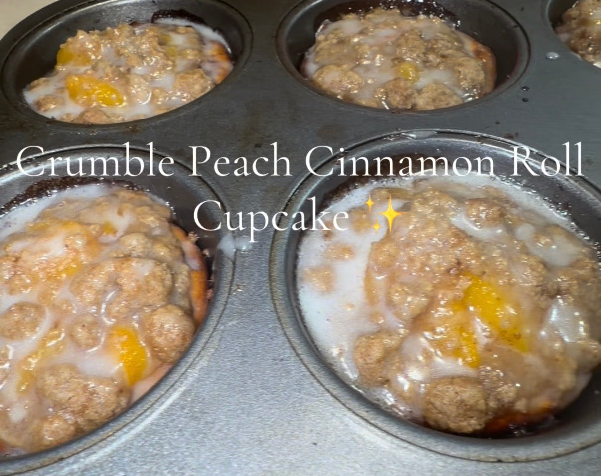 Crumble Peach Cinnamon Roll Cupcakes